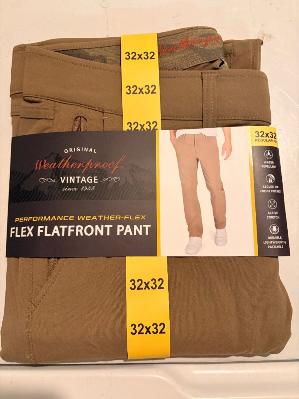 Weatherproof Mens Flex Flatfront Pants Khaki Tan Weather-Flex Work Pants 32x32